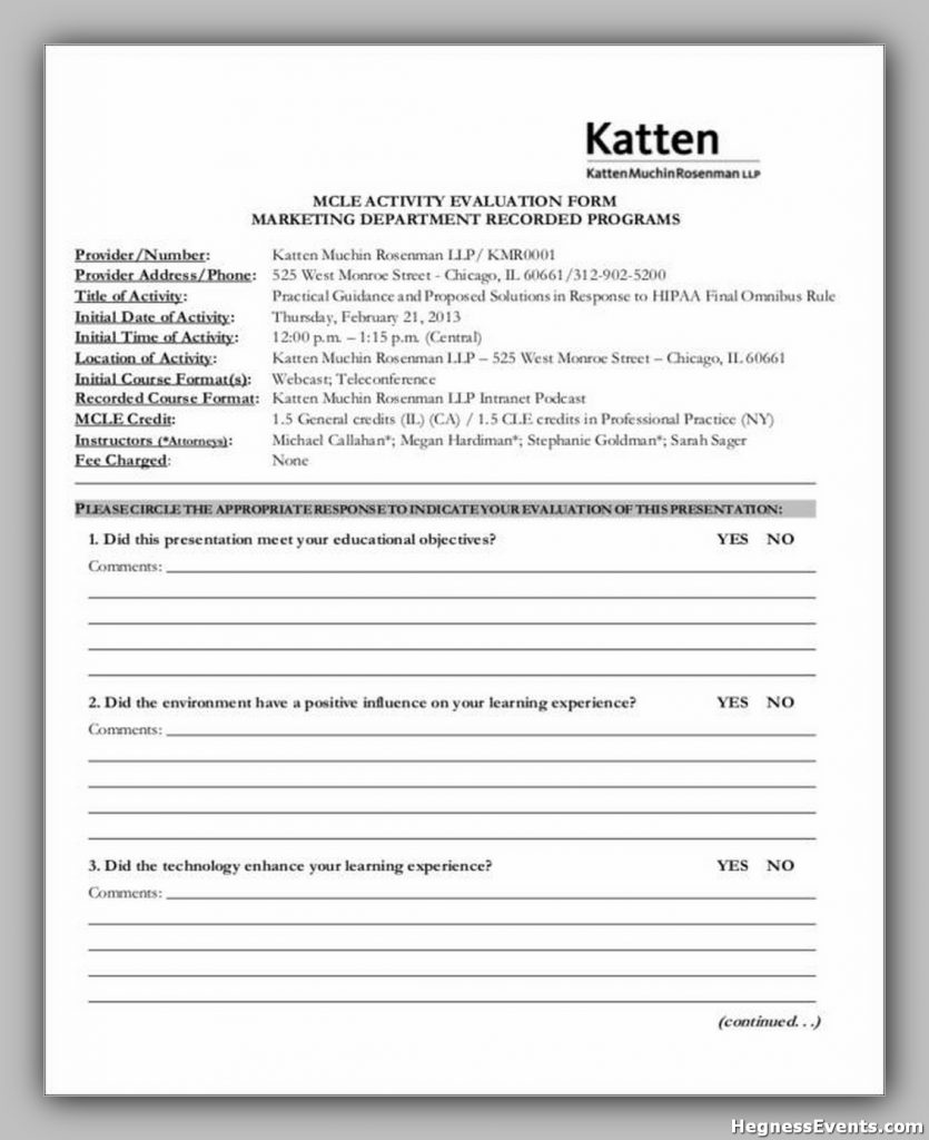 Marketing Program Evaluation Form Sample