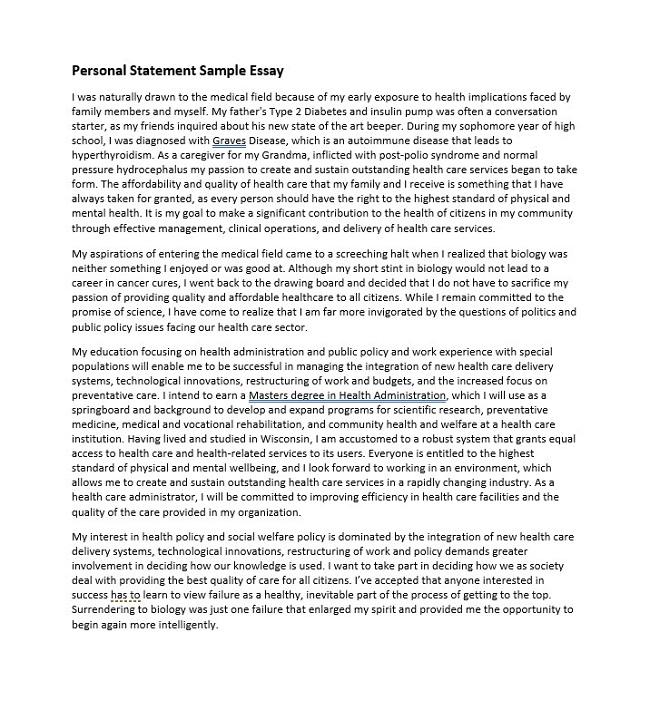 Personal Statement Sample Essay