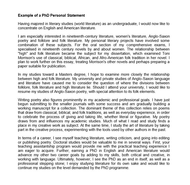 Phd personal statement example