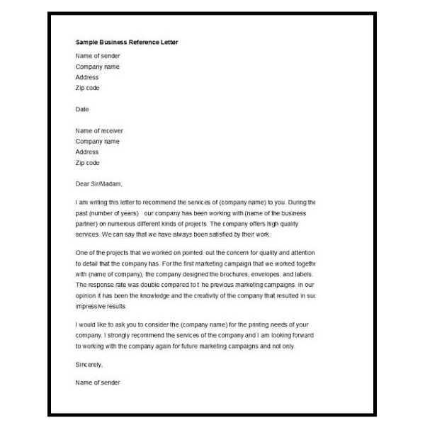 Reference business letter