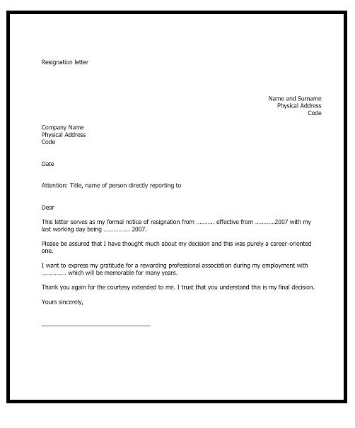 Resignation Letter Sample 02