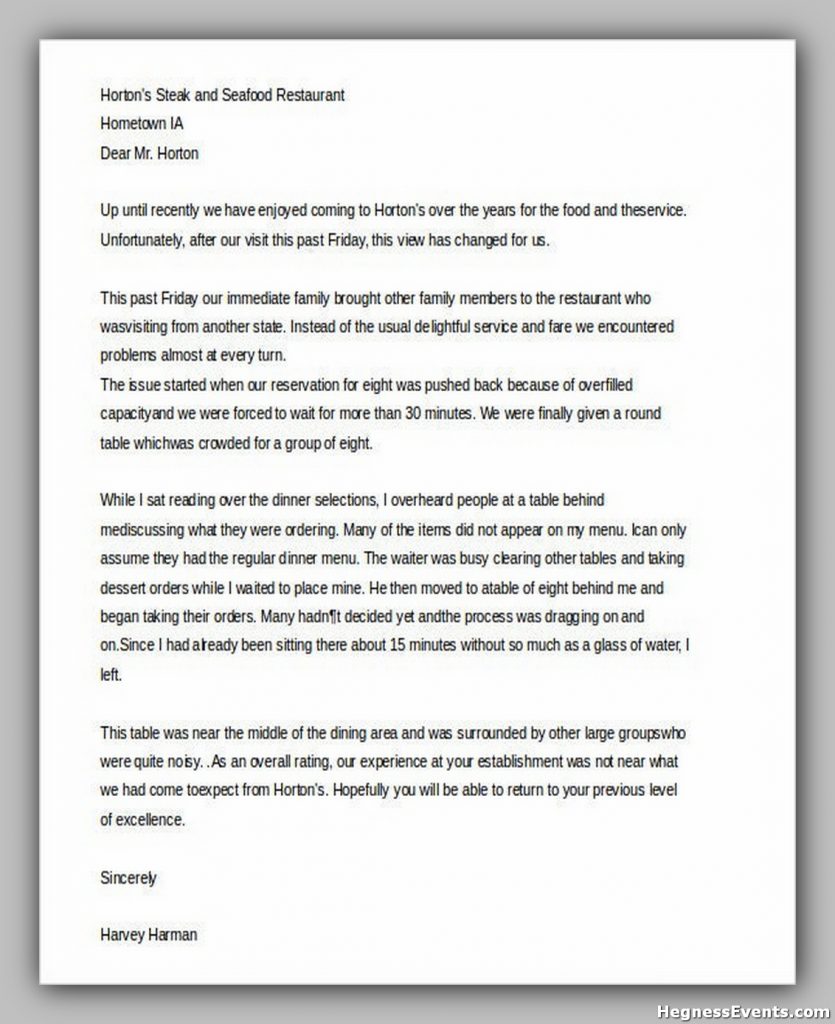 Restaurant Customer Complaint Letter Template1