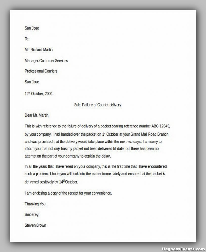 Sample Customer complaint letter