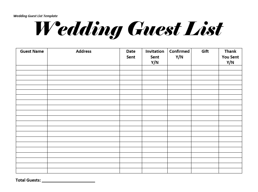 Wedding Guest List Template