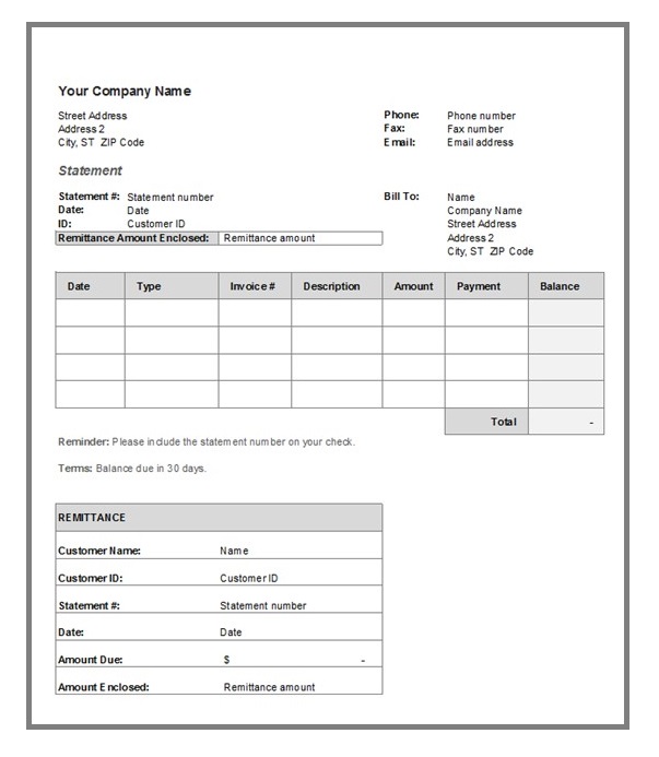 billing statement format