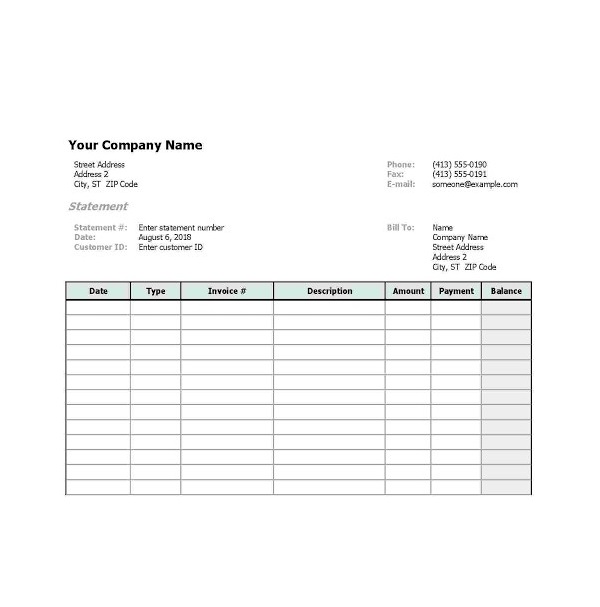 billing statement template word