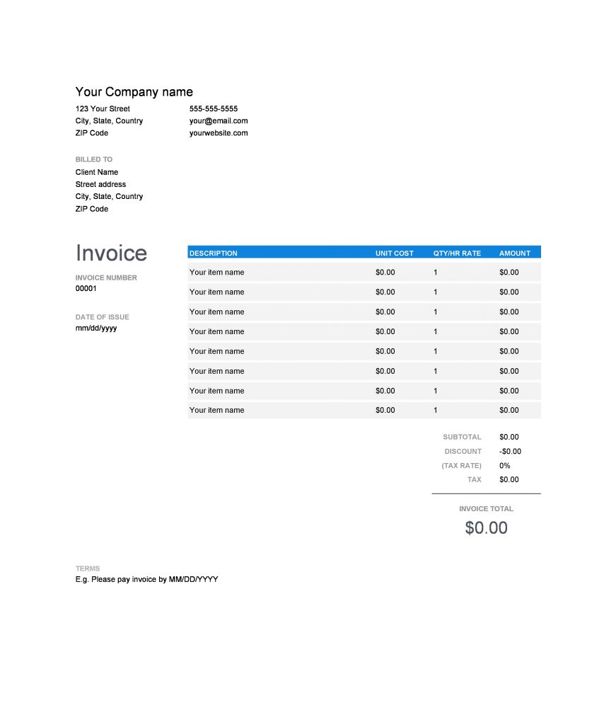 electronic invoices templates excel