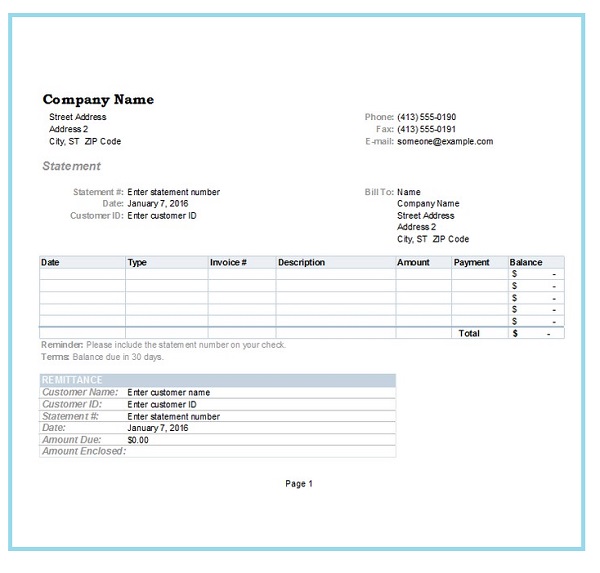 monthly billing statement template