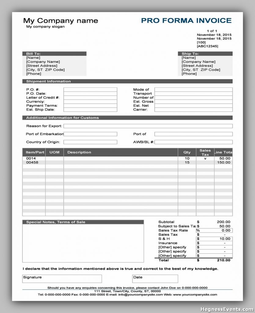 proforma invoice example 01