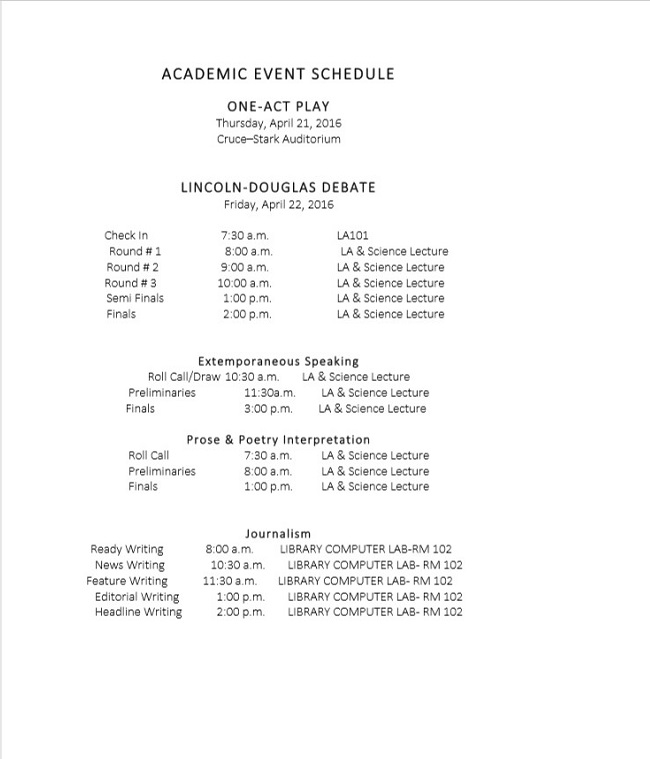 Academic Event Schedule Template