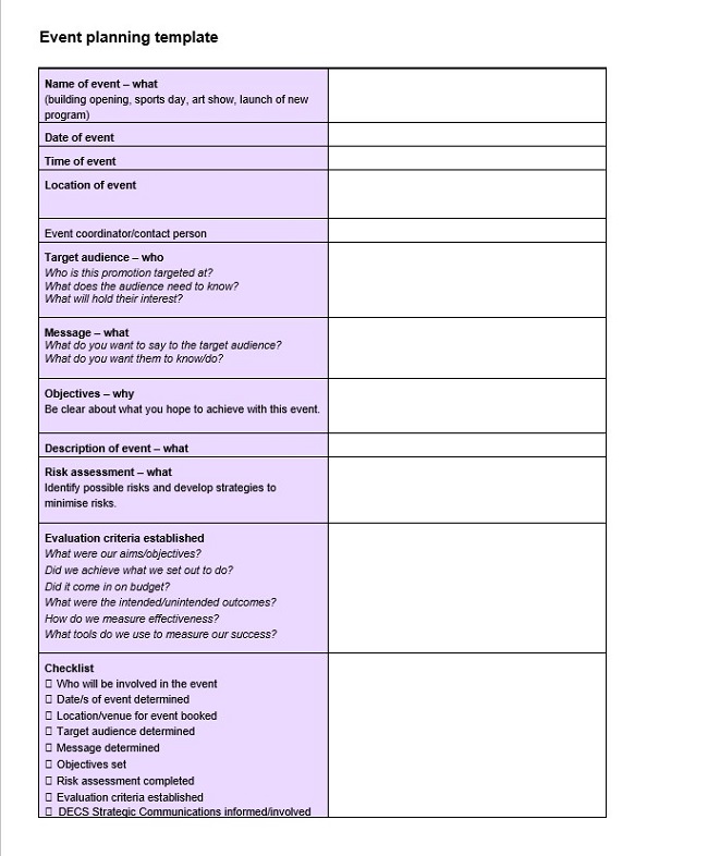 Event Planning Schedule Template