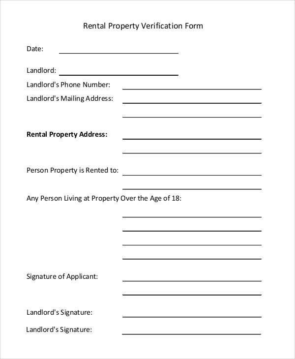 Sample Rental Verification Form