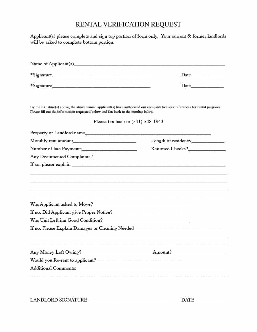 Rental Verification Forms (for Landlord or Tenant) Template