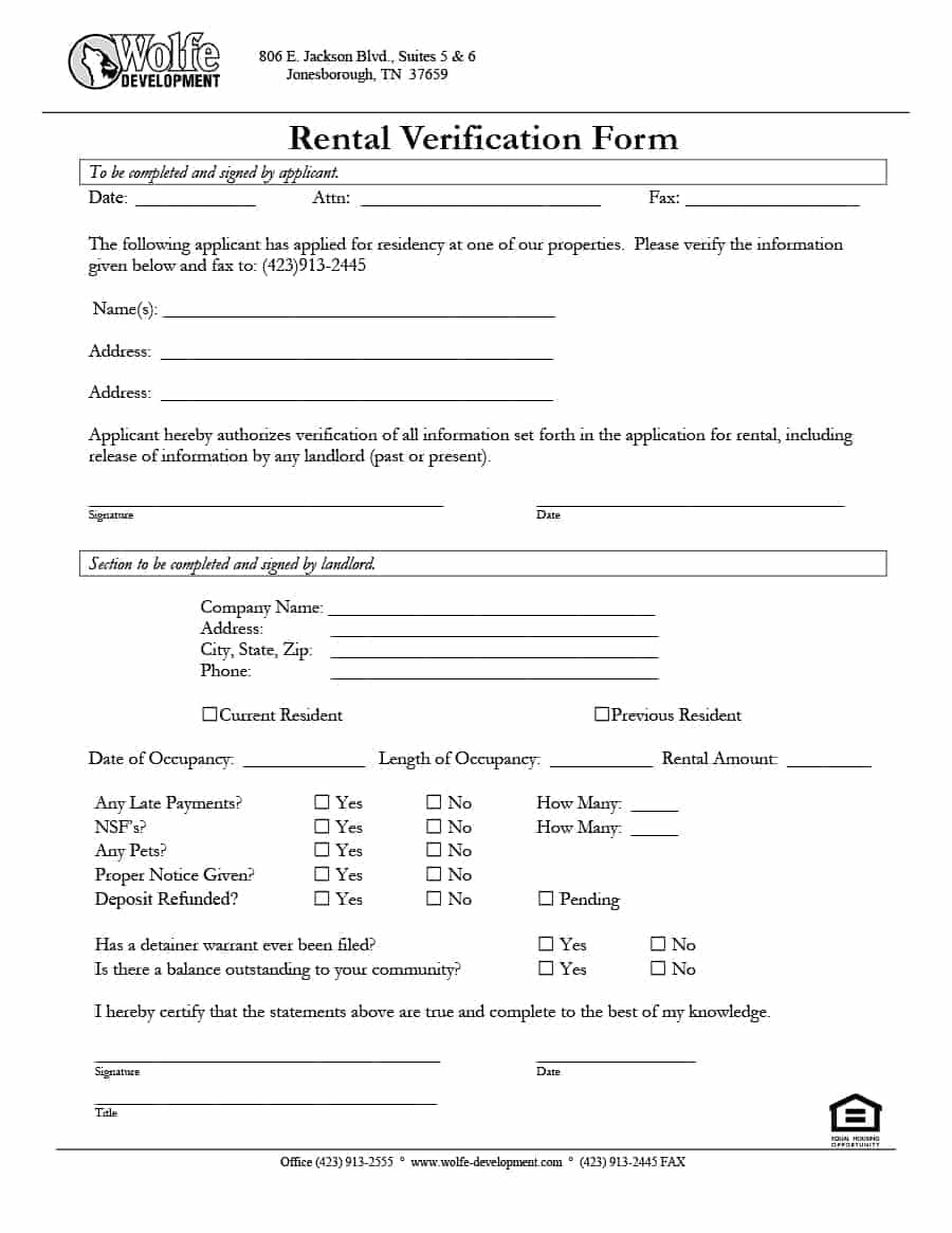 Rental Verification Template