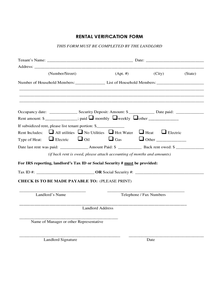 Rental Verification Forms Word Excel Formats