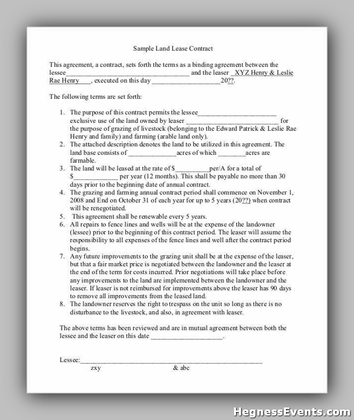 Agreement Form for Land Contract