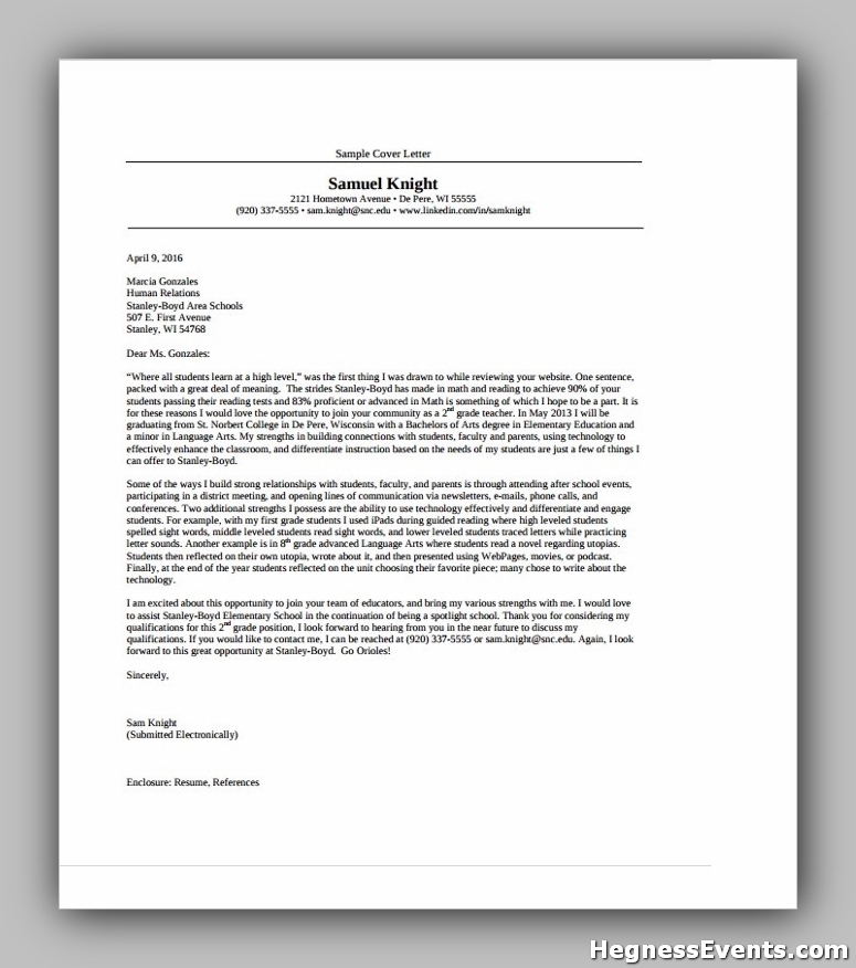 Early Childhood Teacher Cover Letter