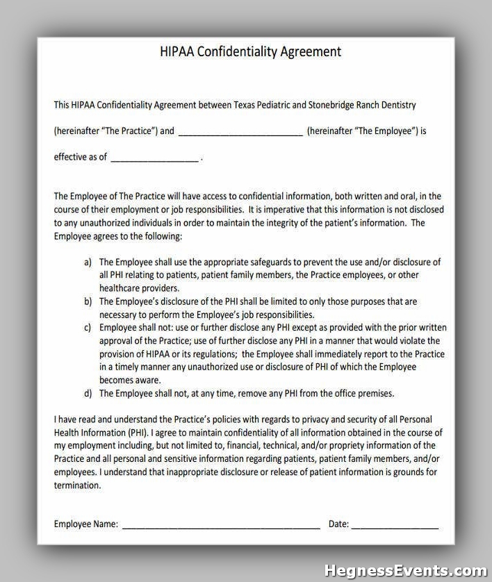 HIPAA Confidentiality Agreement Form