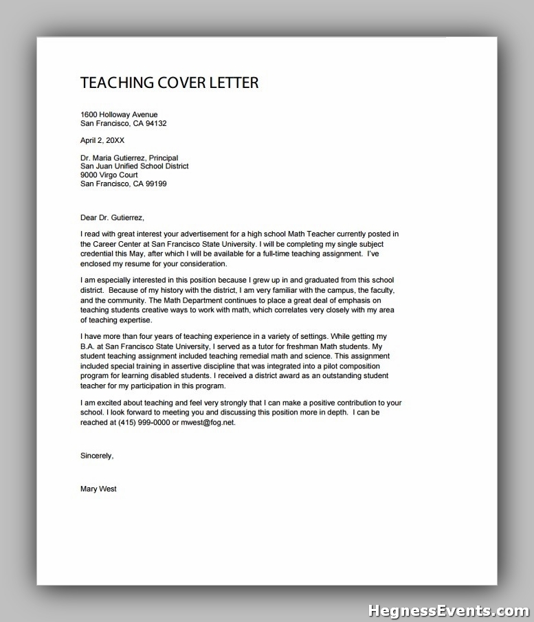 Teacher Cover Letter. 