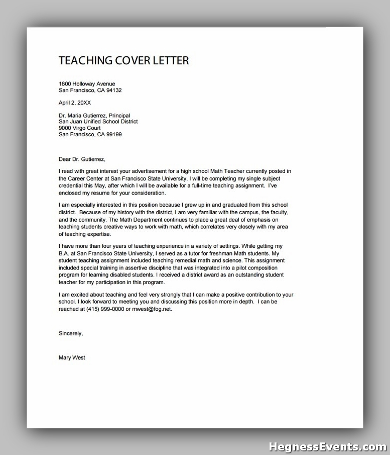 Teacher Cover Letter