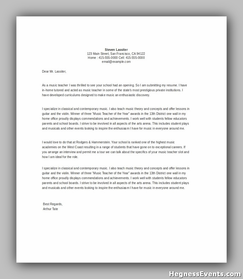 Music Teacher Cover Letter