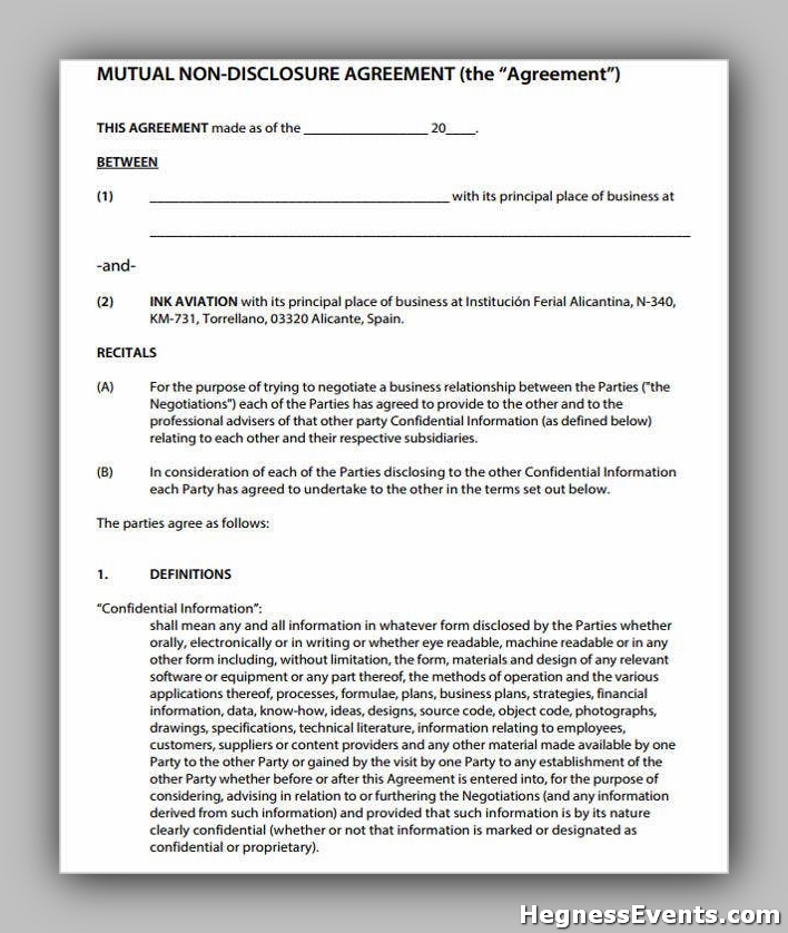 Mutual Non Disclosure Agreement Form