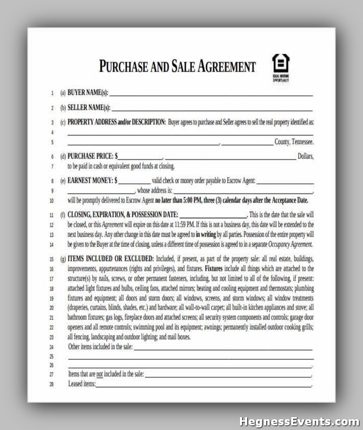 Purchase and Sale Agreement Form