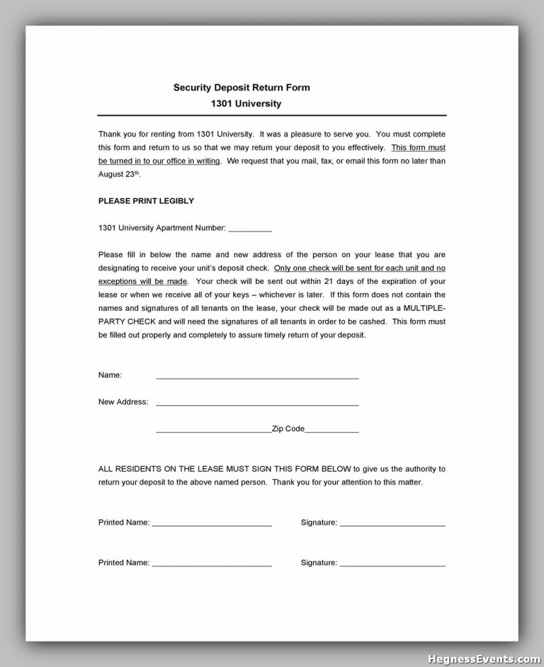 55+ Simple Security Deposit Form For Your Legally Agreement hennessy