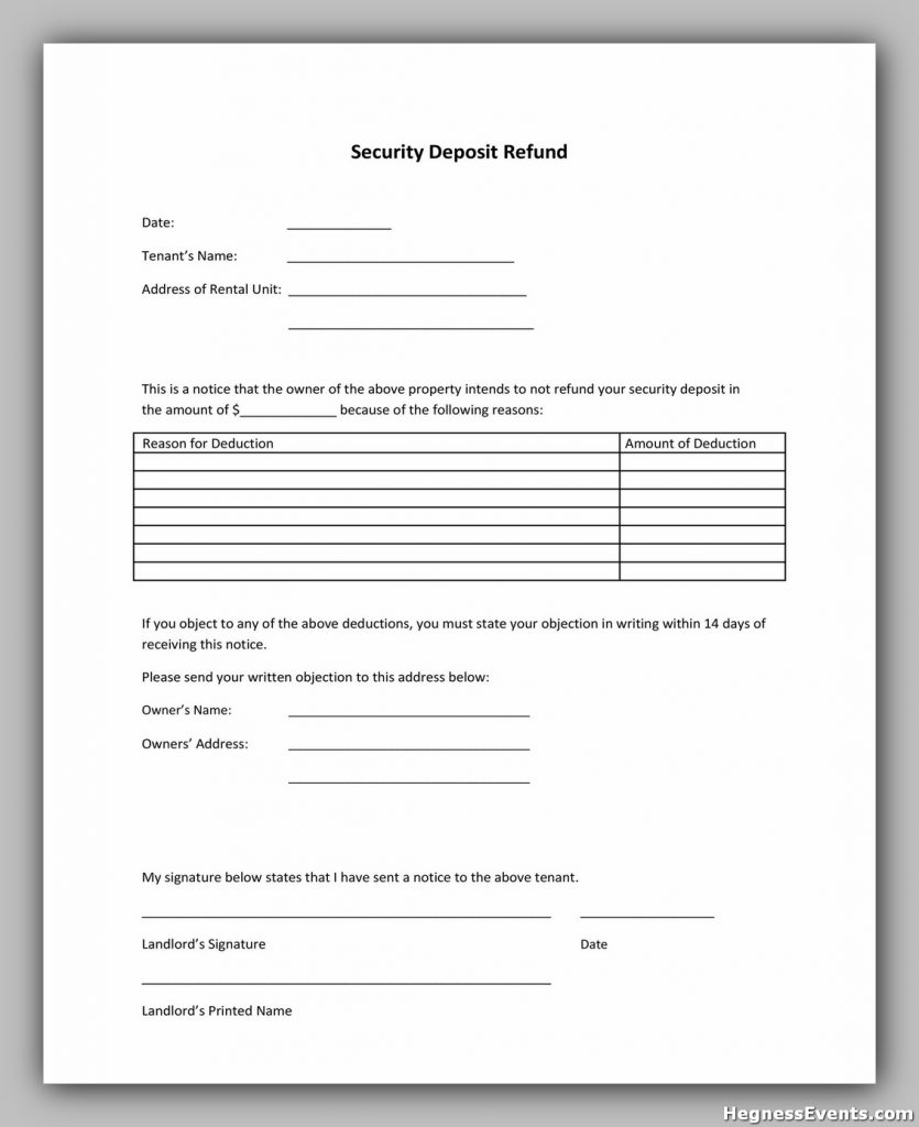 Security Deposit Return Form 21