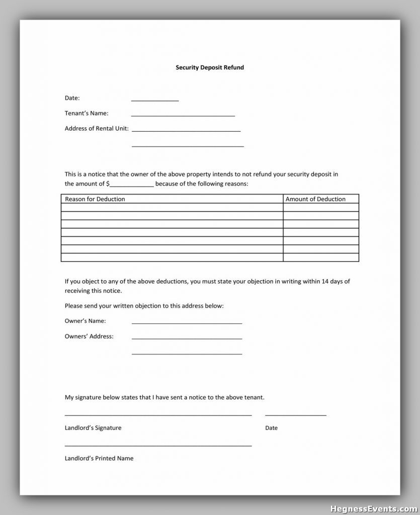 Security Deposit Return Form 22