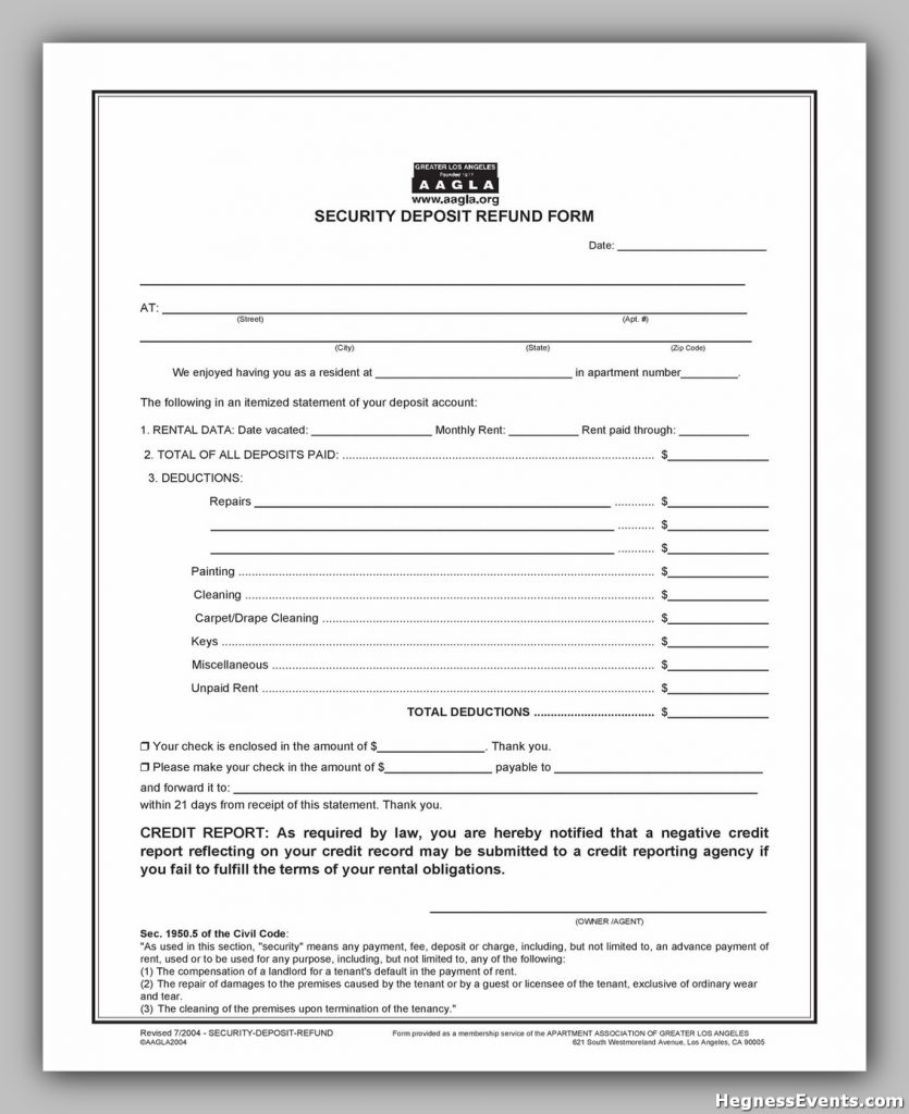 Security Deposit Return Form 25