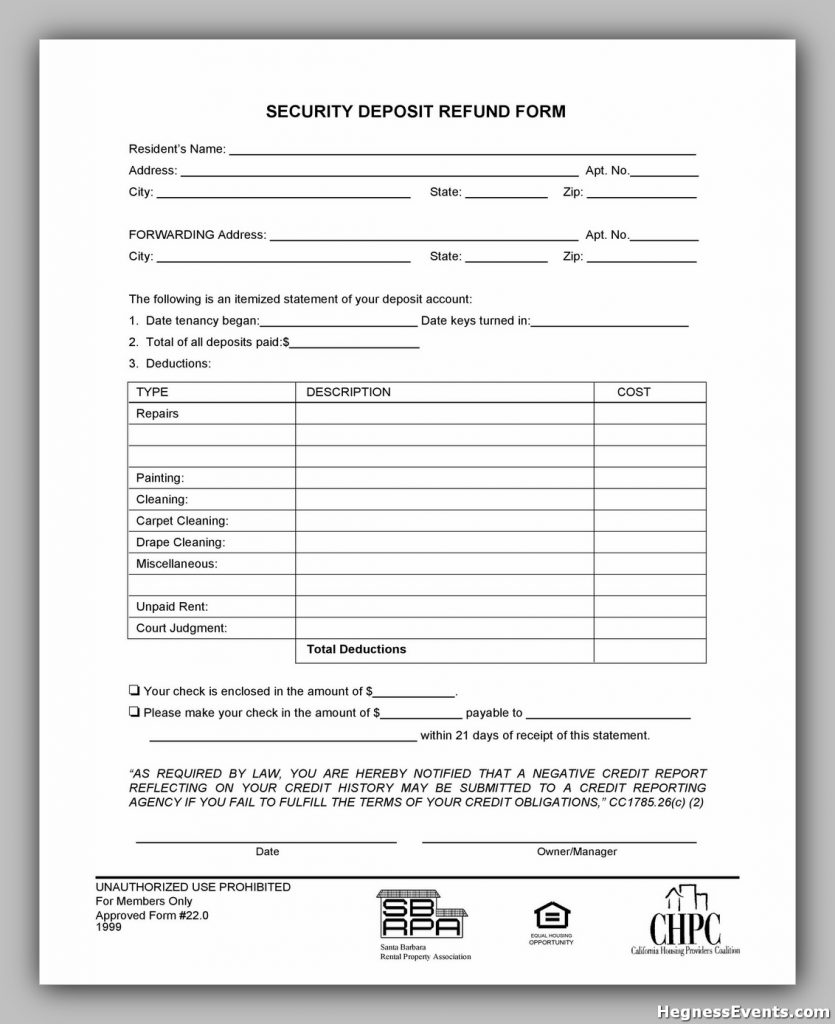 Security Deposit Return Form 27