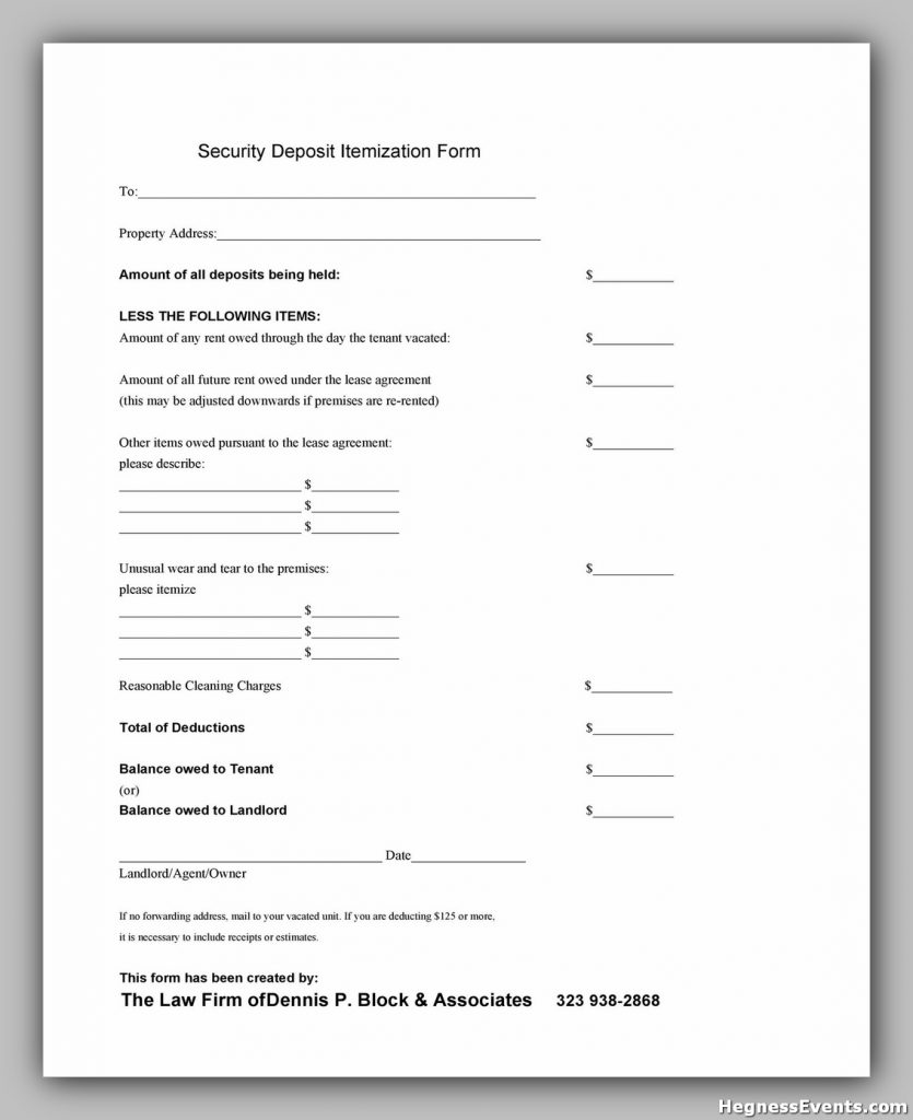 Security Deposit Return Form 28