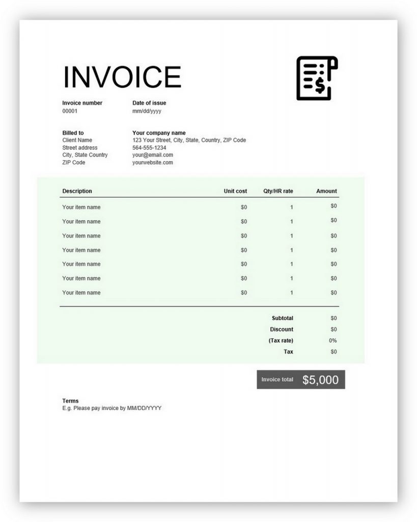 Quickbooks Invoice Template Excel