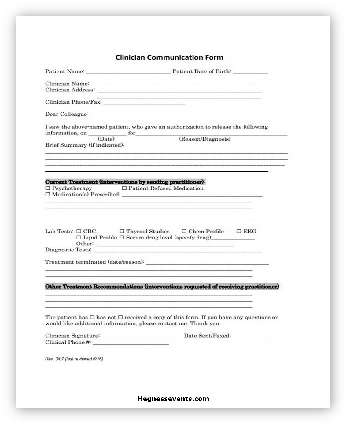 Clinician Communication Form