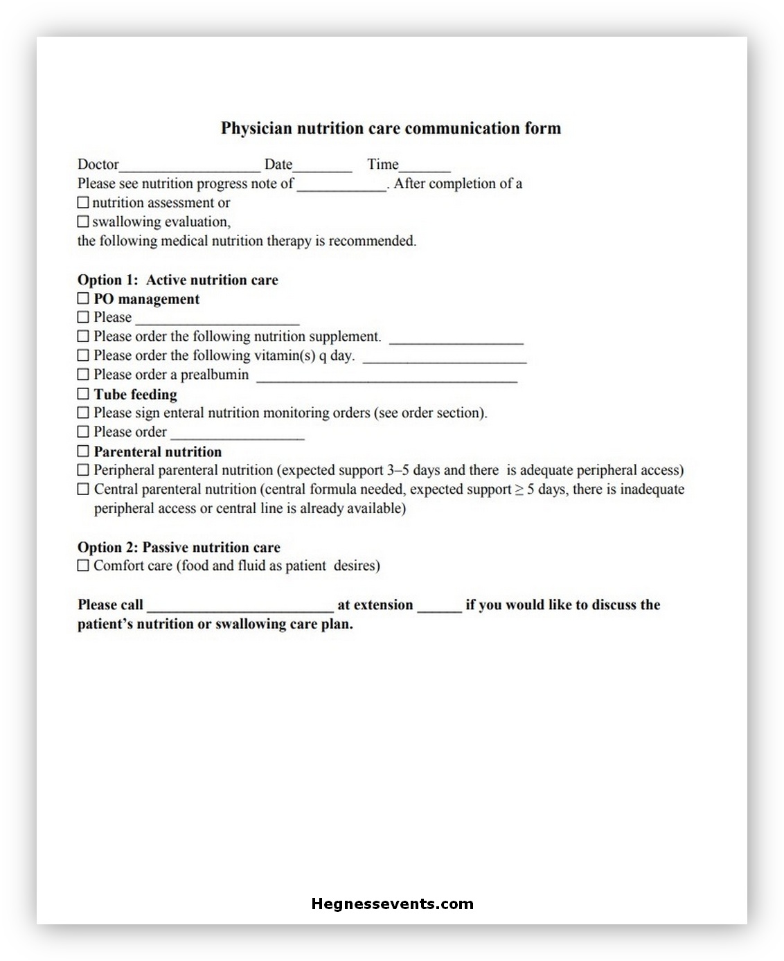 Nutrition Care Communication Form