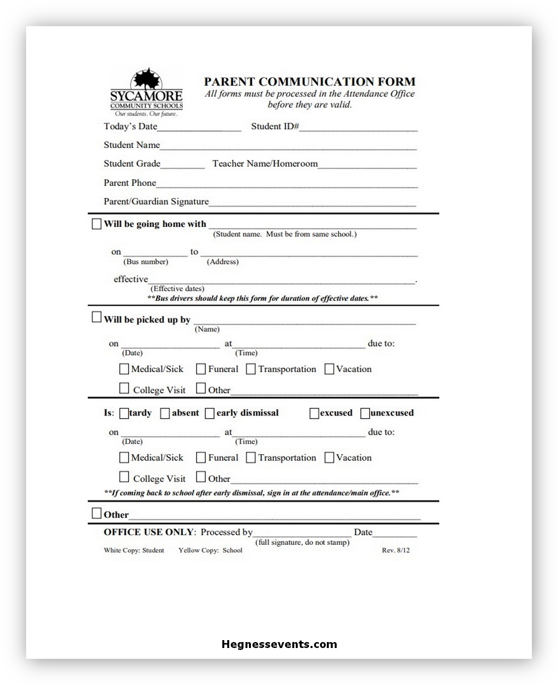 Parent Communication Form