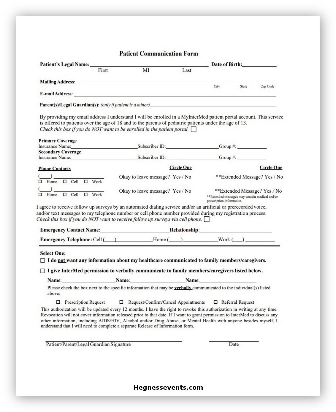 Patient Communication Form in PDF