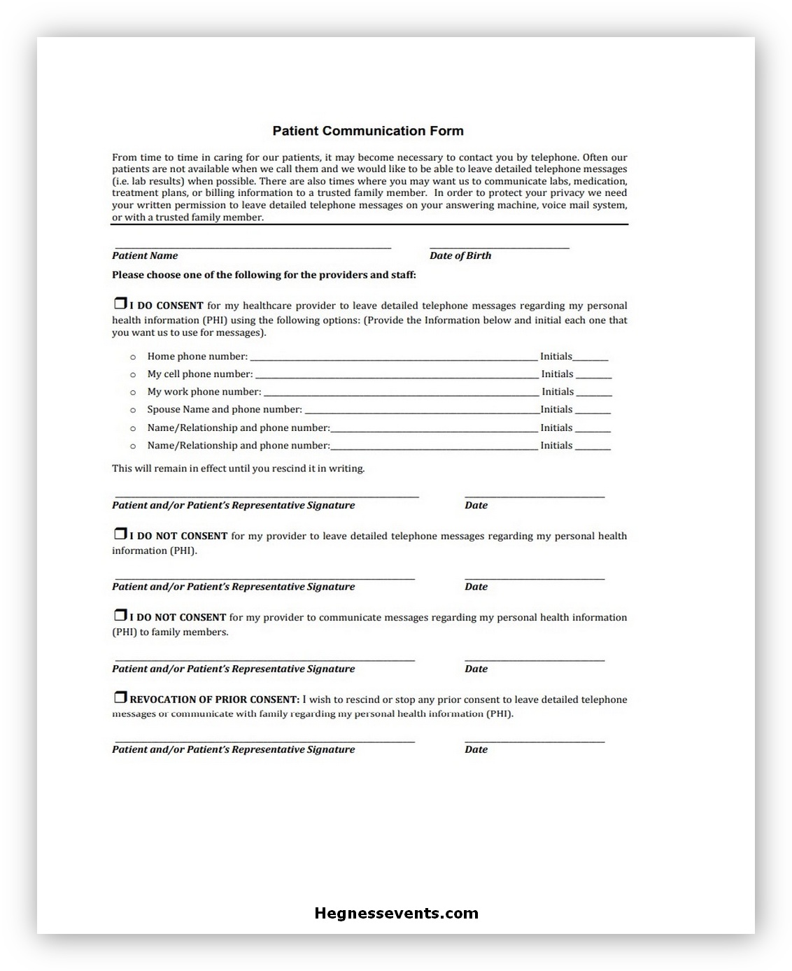 Patient Communication Form