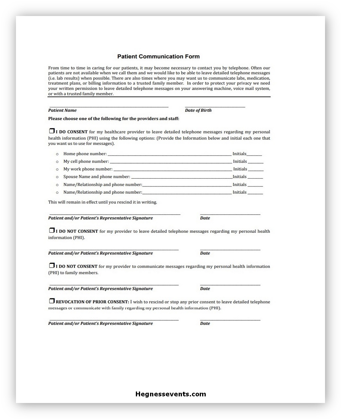 Patient Communication Form