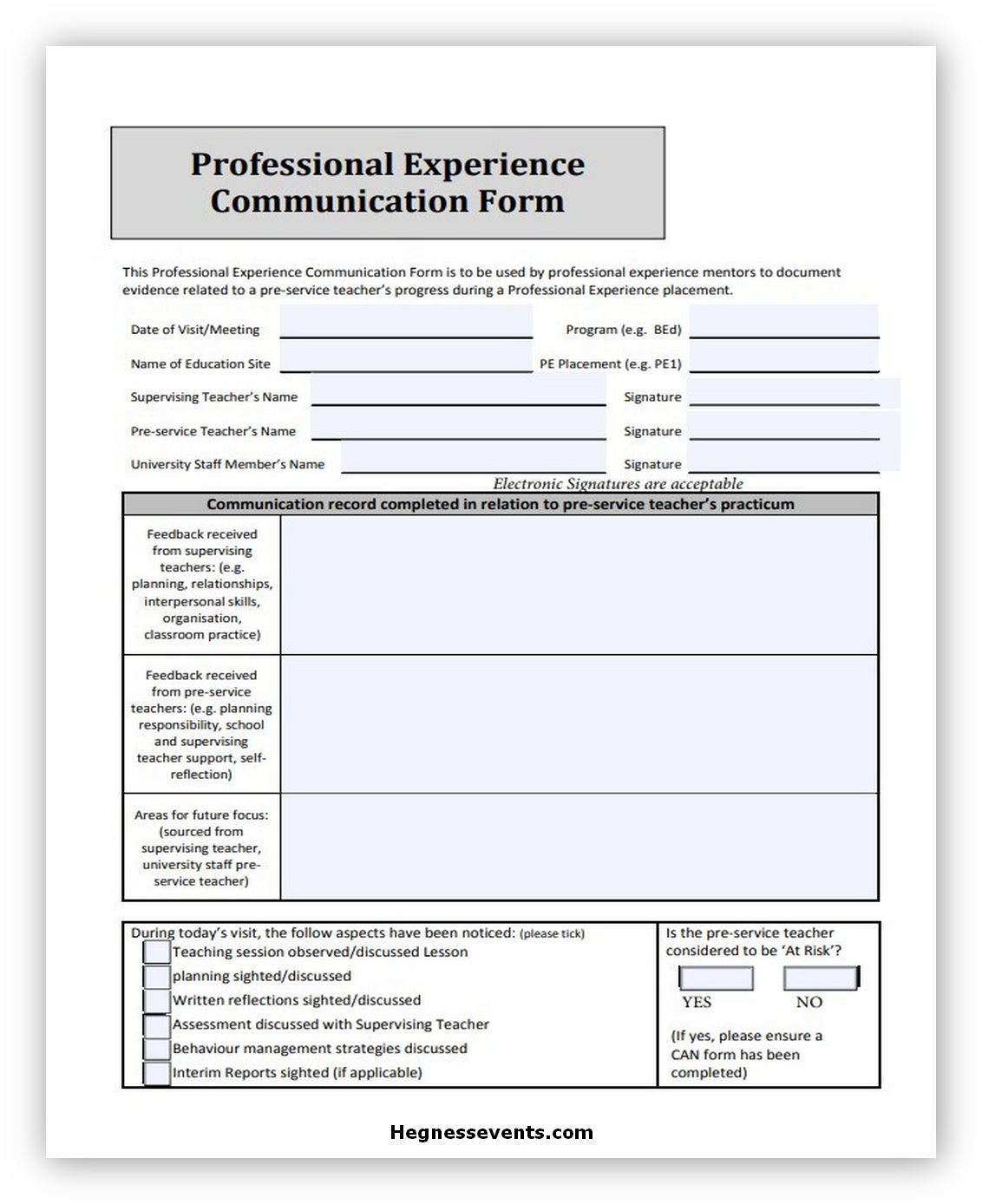 Professional Experience Communication Form
