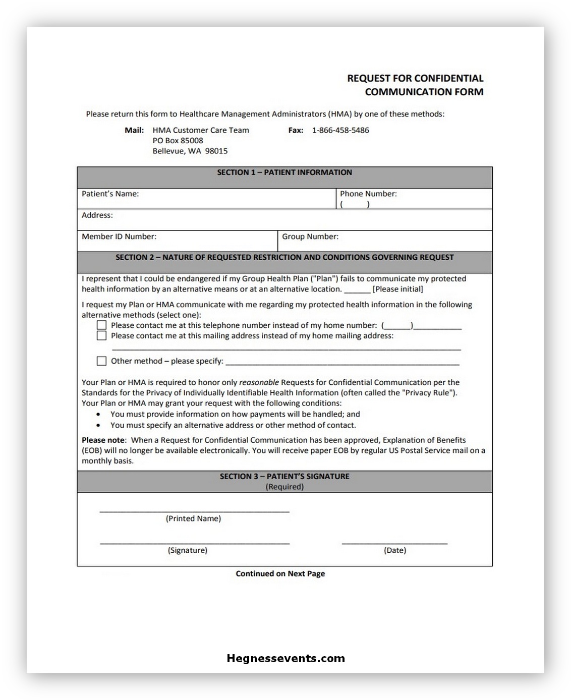Request for Confidential Communication Form