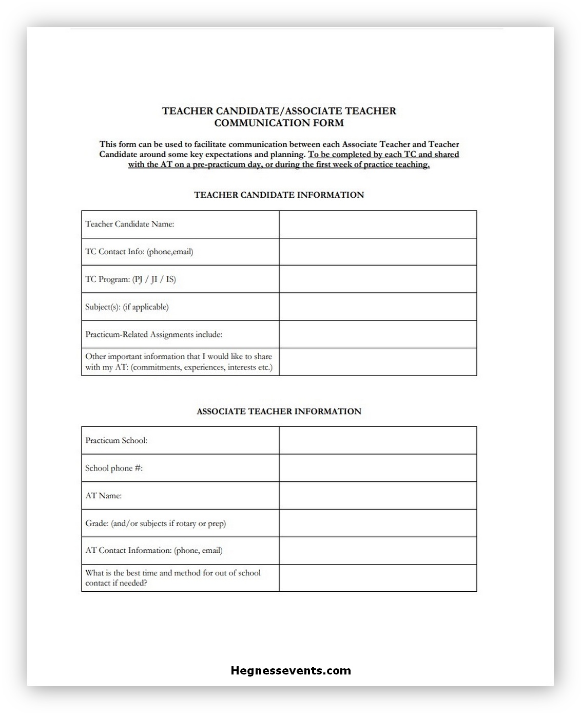 Teacher Communication Form