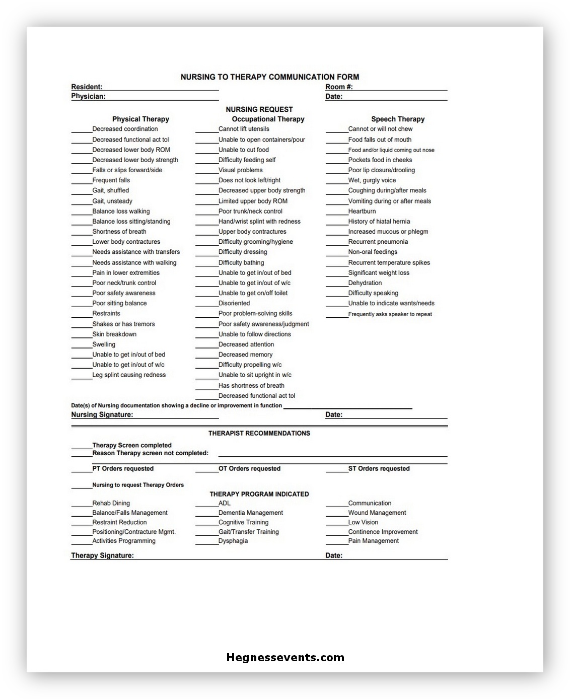 Therapy Communication Form