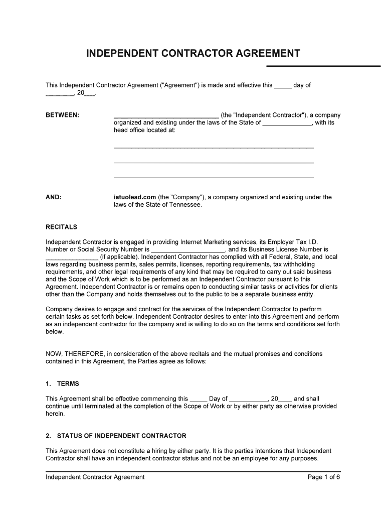 Independent Contractor Agreement Form