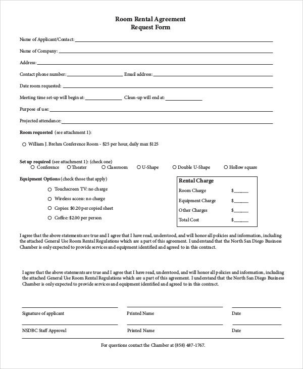 room rental agreement form