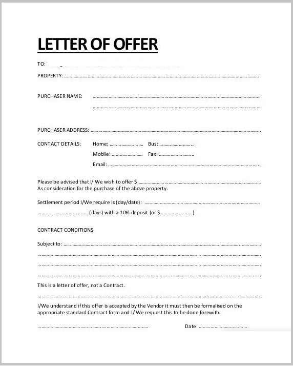 home purchase offer letter