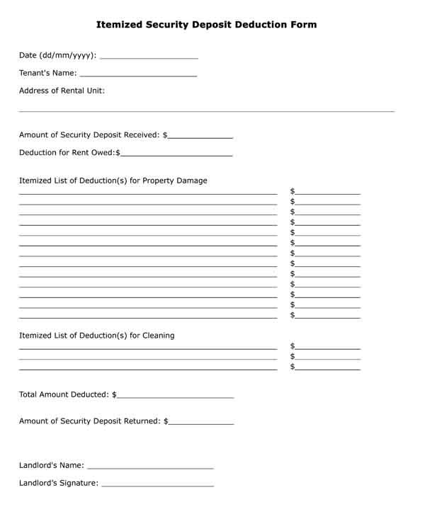 Security deposit form pdf