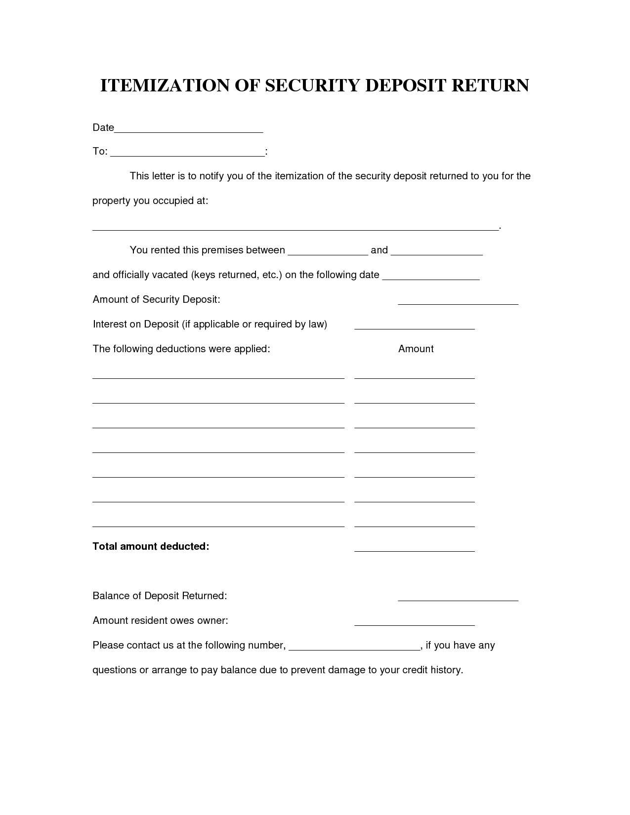 Security deposit form