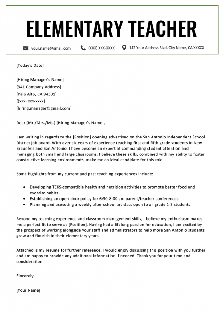 21 Best Teacher Cover Letters Examples - hennessy events